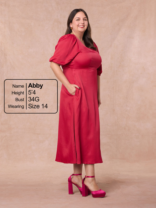 Abby - Backless Satin Midi Dress - Red