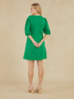 Caroline - V Neck Mini Dress - Green