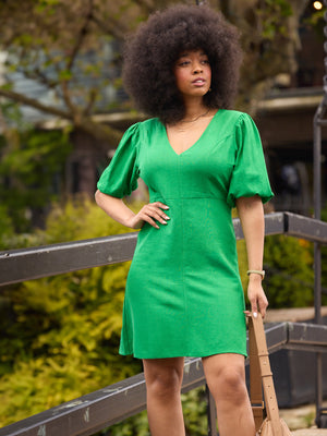 Caroline - V Neck Mini Dress - Green