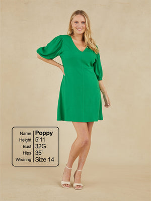 Caroline - V Neck Mini Dress - Green