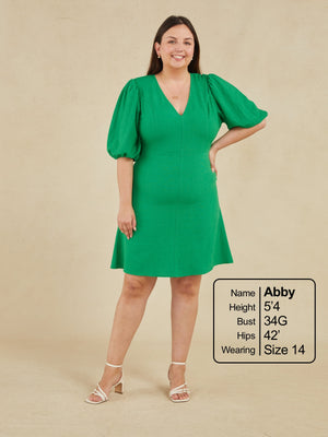 Caroline - V Neck Mini Dress - Green