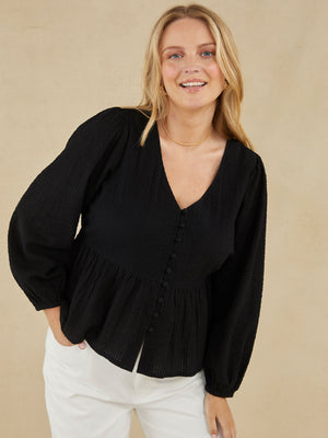 Sarah - Peplum Blouse - Black