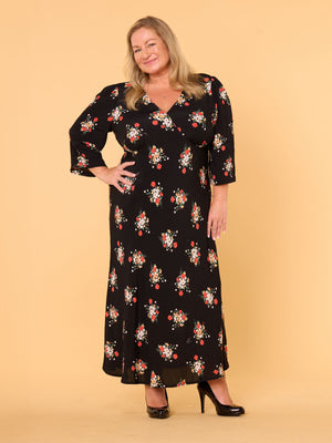 Frances - Midi Dress - Black Floral