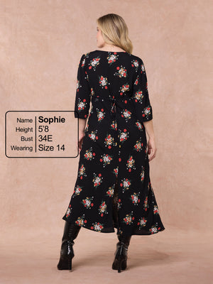 Frances - Midi Dress - Black Floral