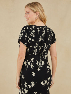 Julie - Cap Sleeve Maxi Dress - Black Floral Print