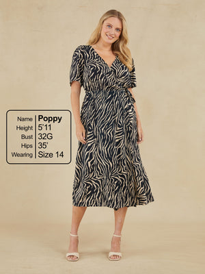 Paulomi - Short Sleeve Wrap Dress - Black Zebra Print