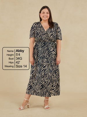 Paulomi - Short Sleeve Wrap Dress - Black Zebra Print