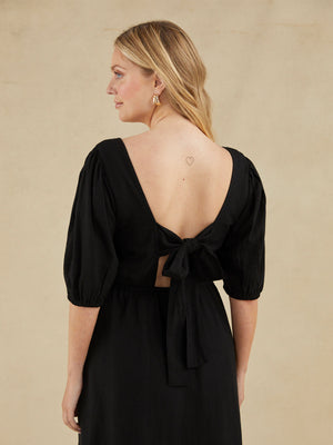 Abby - Square Neck Cut Out Backless Dress - Black