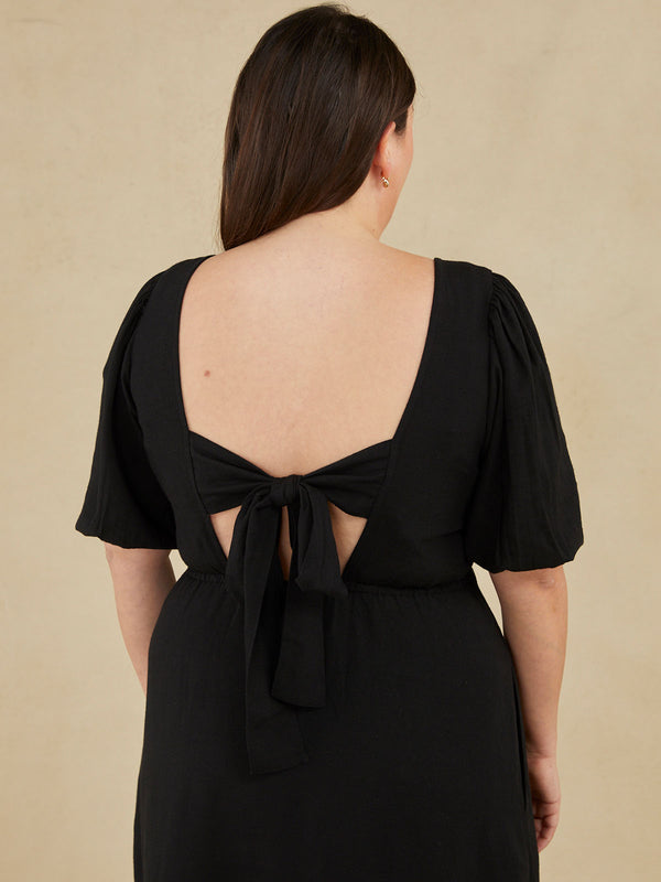 Abby - Square Neck Cut Out Backless Dress - Black