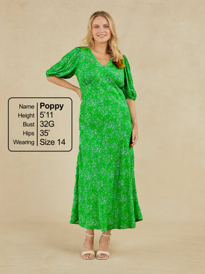 Katie - V Neck Tea Dress - Green Smudge Leopard Print