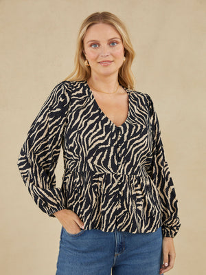 Carol - Peplum Blouse - Zebra Print