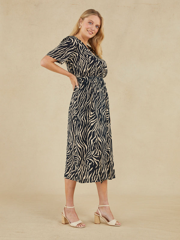 Paulomi - Short Sleeve Wrap Dress - Black Zebra Print