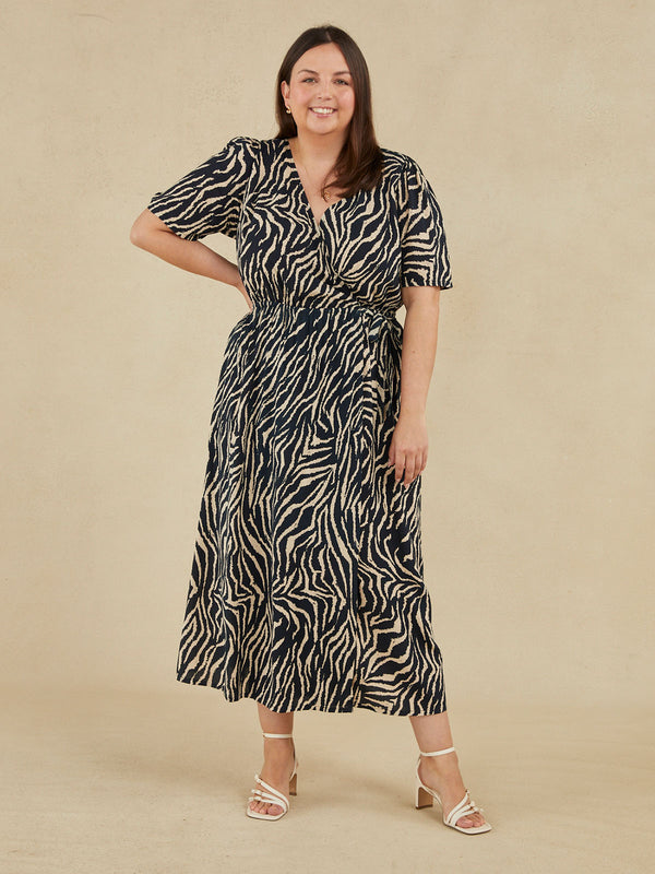 Paulomi - Short Sleeve Wrap Dress - Black Zebra Print